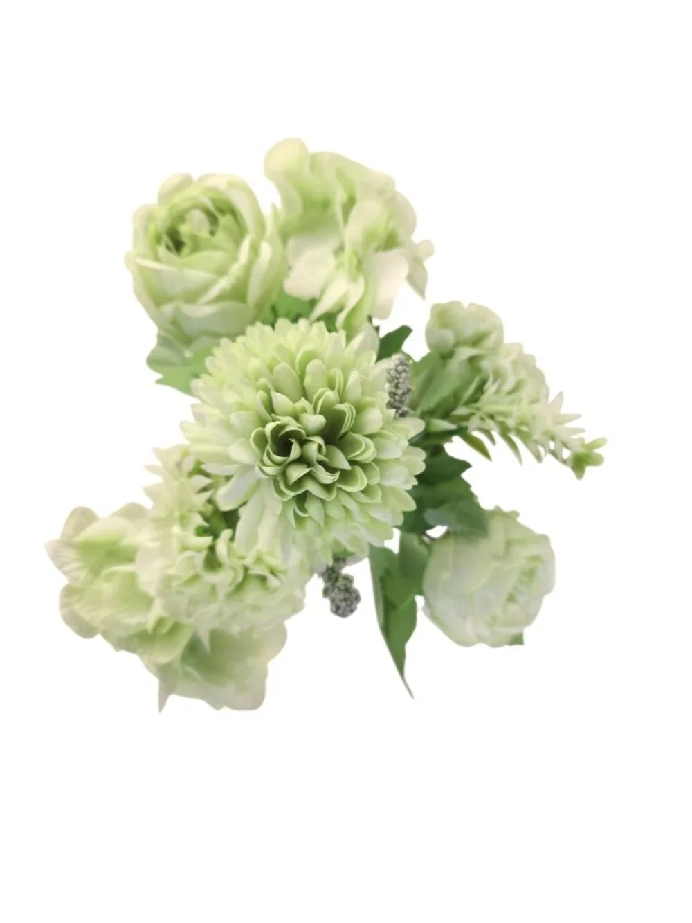 Light Green Artificial Flower Bush 7 Stem Faux Floral Bouquet Hydrangea Roses Mi